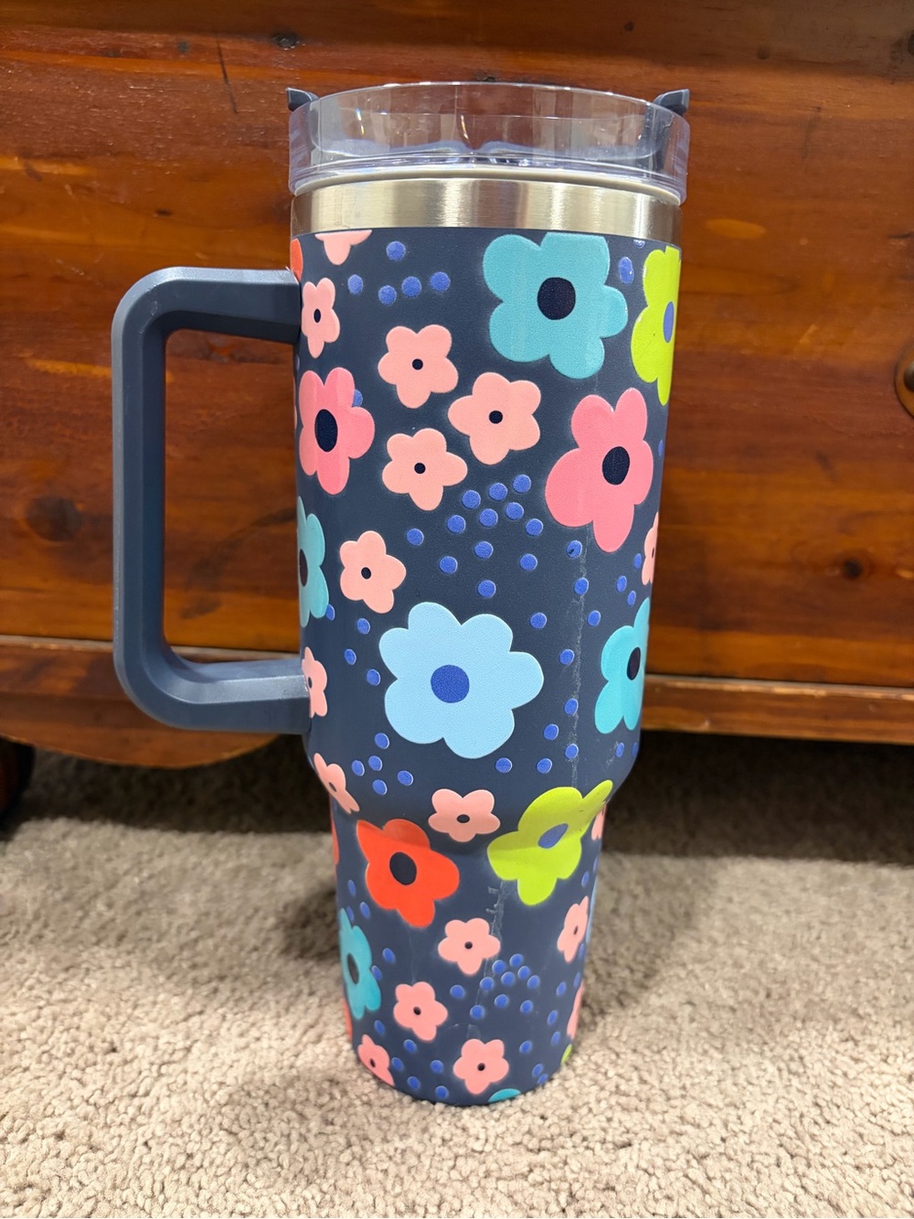 Katydid Floral Navy Insulated Travel Mug with Handle - Multicolor